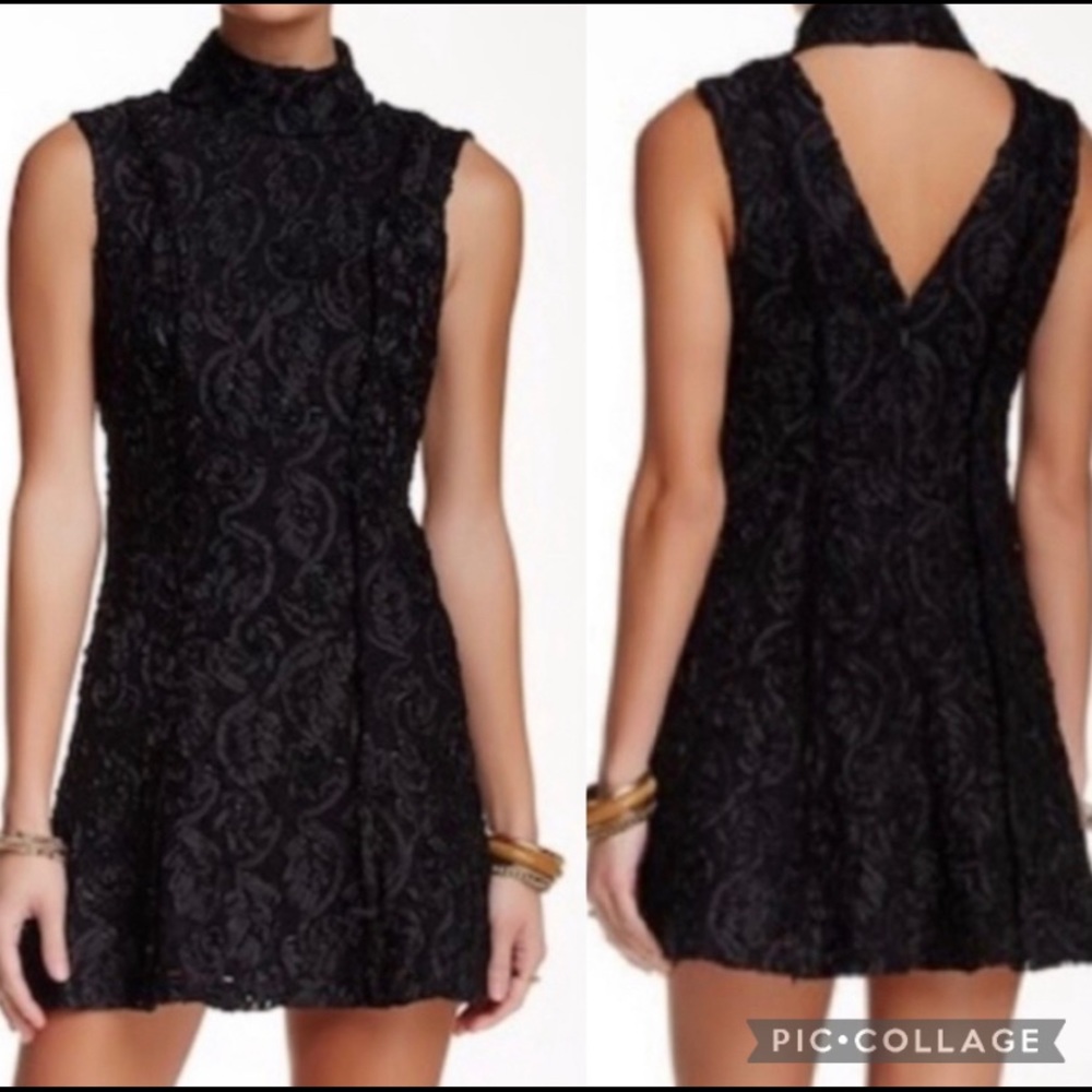Free people black floral lace queen mini dress